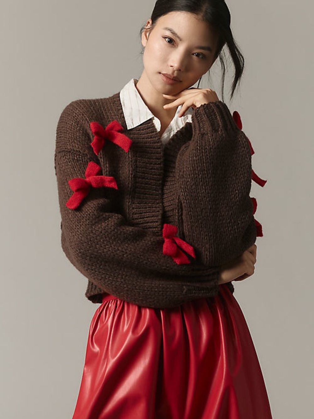 MAEVE Alicia 3d Bow Crop Cardigan Sweater One Size